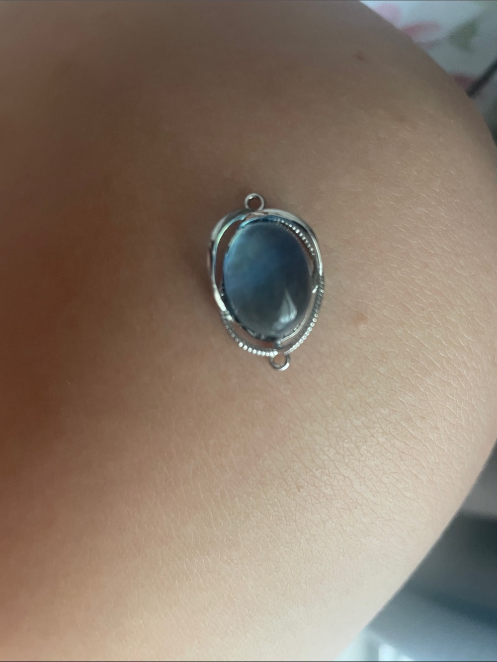 Sterling Silver Blue Oval Connector Pendant for Bracelets